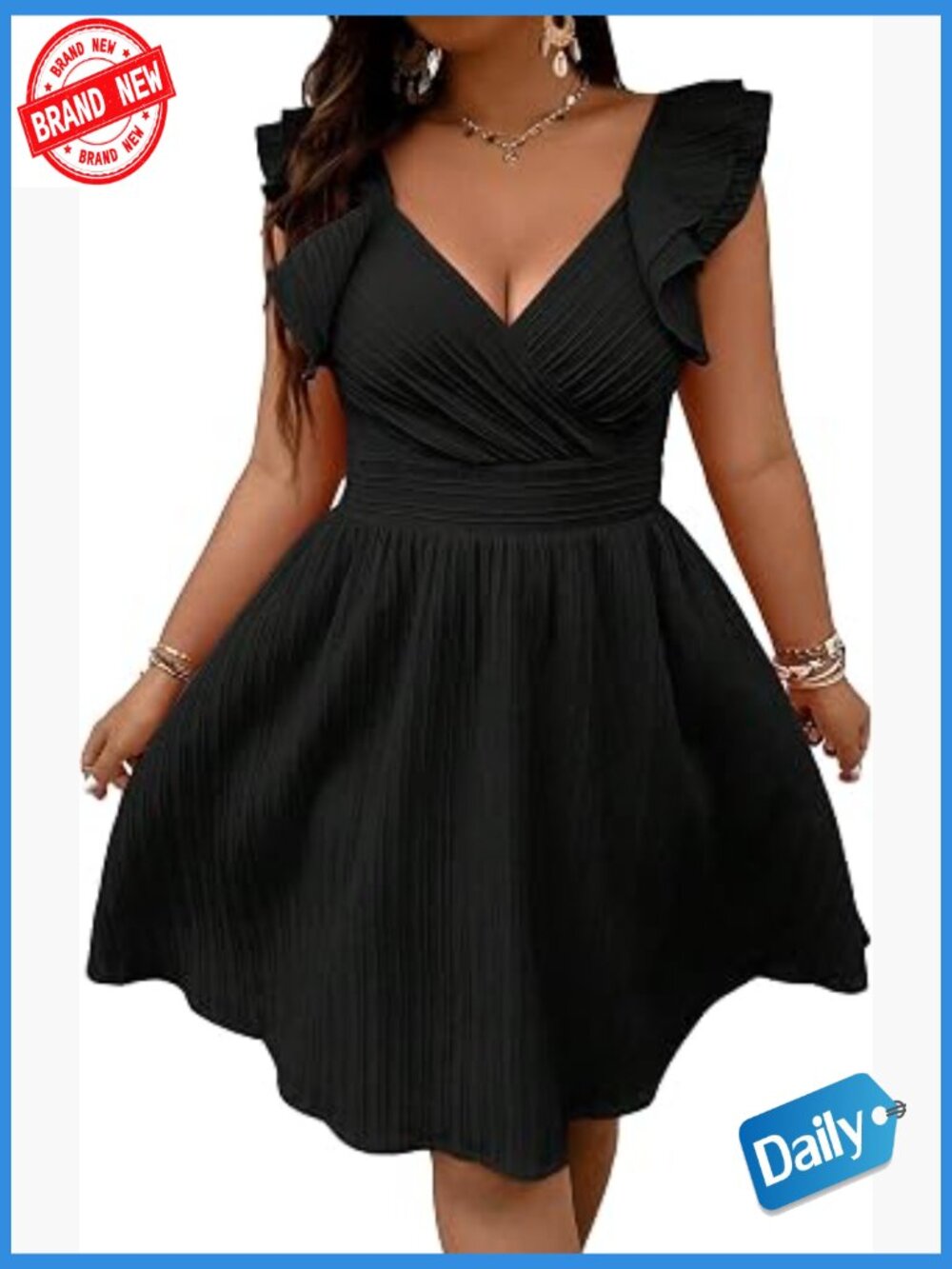 Plus Size Wrap Front Sweetheart Neck Ruffle Cap Sleeve A Line Dress